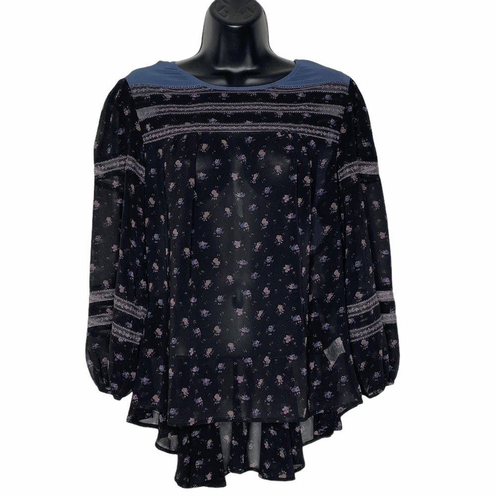 KIMCHI BLUE sheer chiffon & lace baby doll top | M